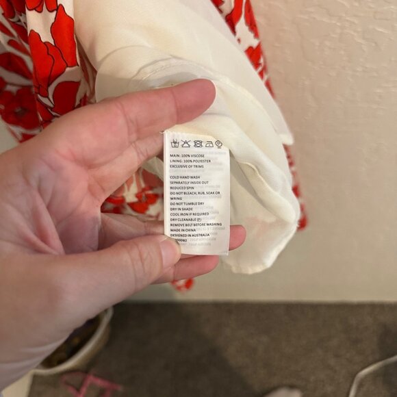 Bardot Red & White Fiesta Floral Short Sleeved Faux Wrap Ruffle Feminine Dress - Picture 11 of 13